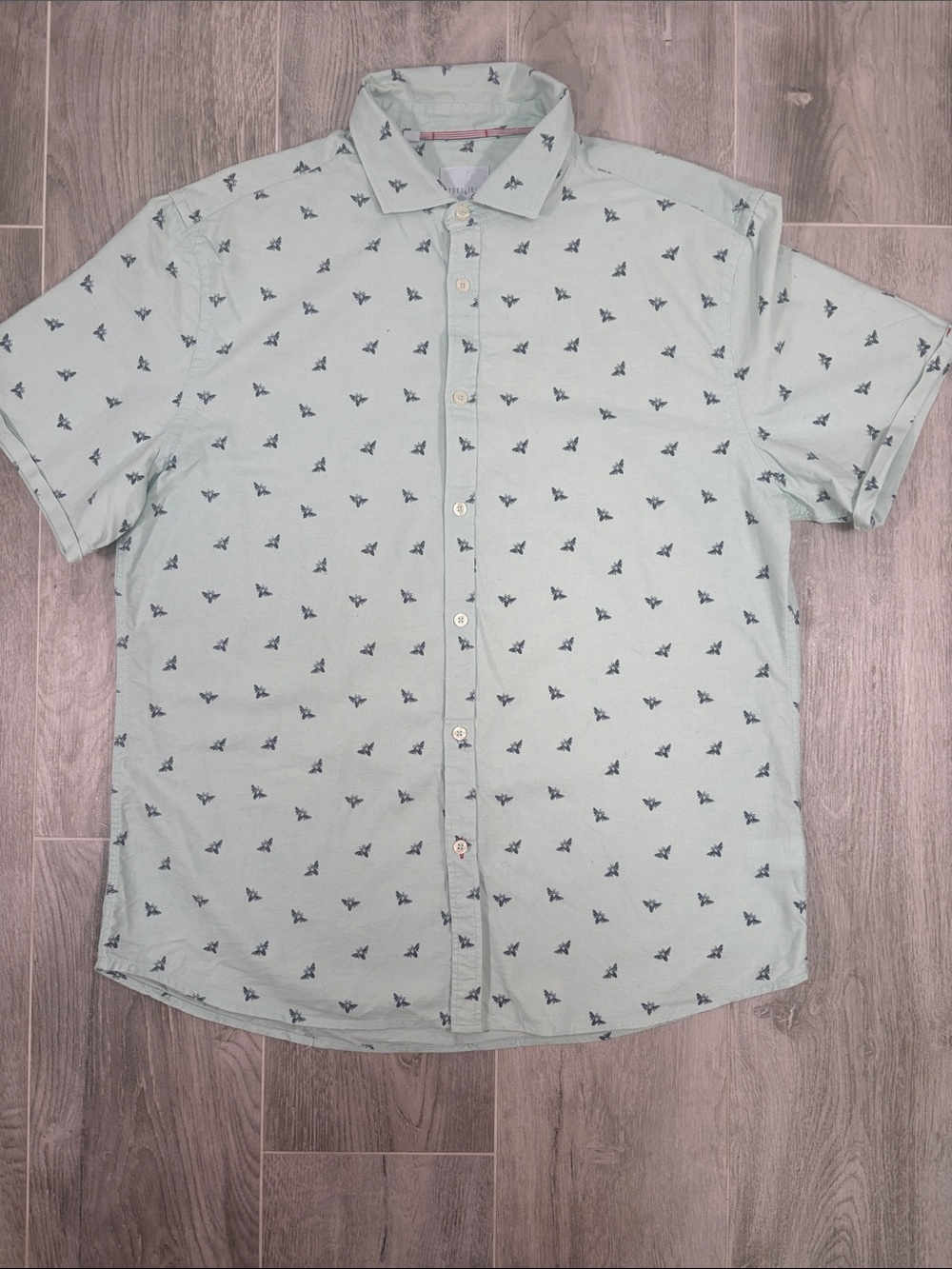Steel & Jelly XL Mens Short Sleeve Button Down Shirt Bee Critter Print Mint SS